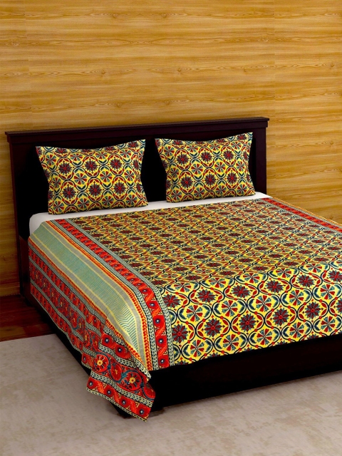 

Varde Multicolour 120 TC Printed Cotton Double King Bedsheet with 2 Pillow Covers, Multi