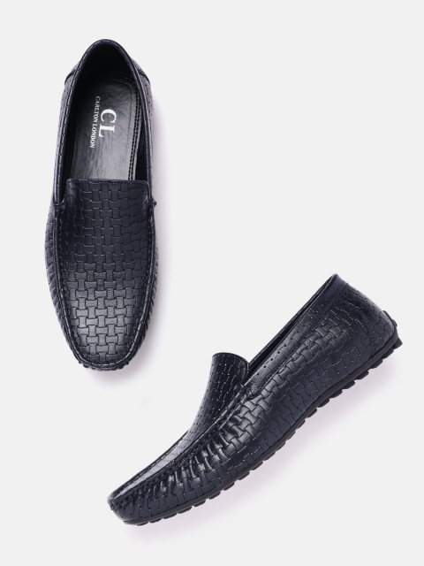 

Carlton London Men Navy Basketweave Textured Driving Shoes, Navy blue