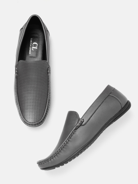 

Carlton London Men Charcoal Grey Perforated Loafers