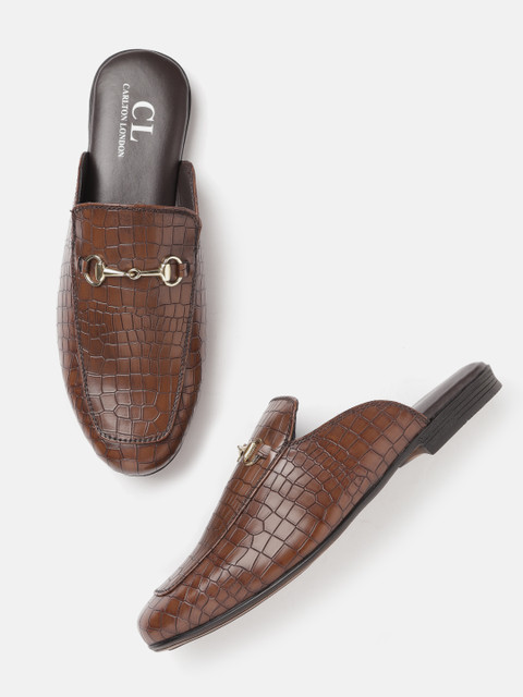 

Carlton London Men Coffee Brown Croc Textured Mules