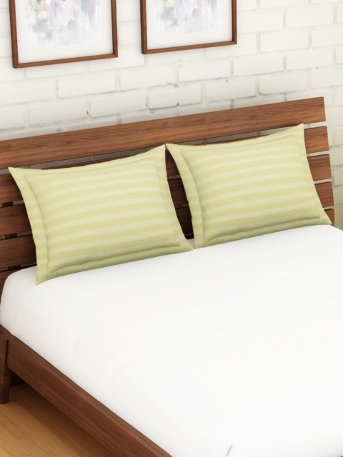 

SPACES Set Of 2 Beige-Colored Striped Pure Cotton Pillow Covers