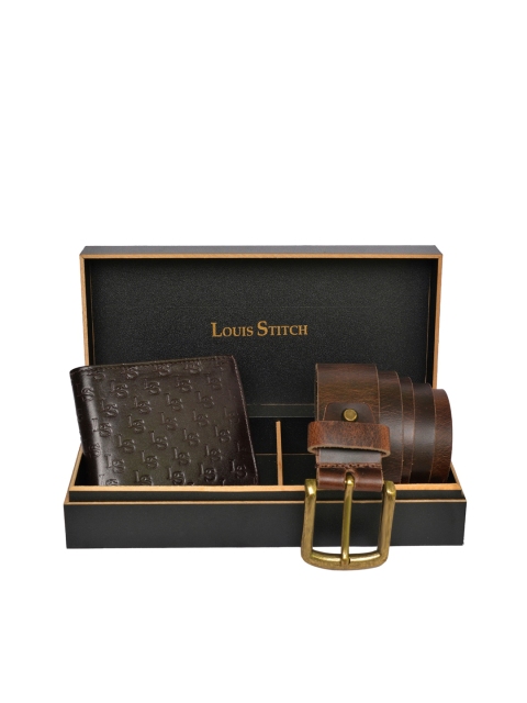 

LOUIS STITCH Men Brown Genuine Leather Accessory Gift Set