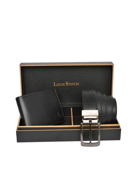 

LOUIS STITCH Men Genuine Leather Accessory Gift Set, Black