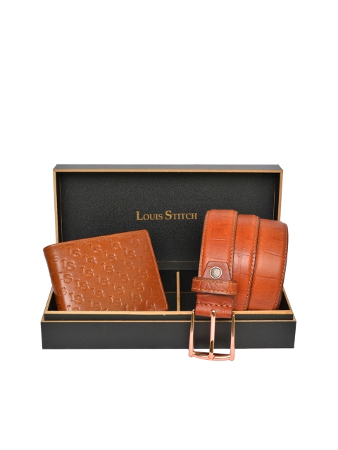 

LOUIS STITCH Men Tan-Brown Textured Genuine Leather Accessory Gift Set