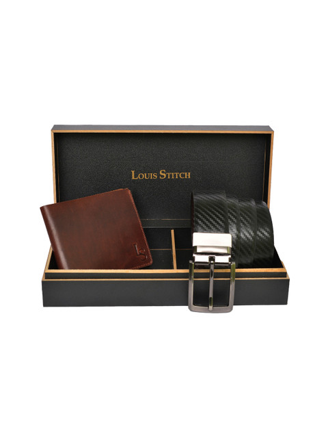 

LOUIS STITCH Men Brown & Black Patterned Genuine Leather Accessory Gift Set