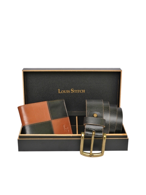 

LOUIS STITCH Men Black & Brown Genuine Leather Accessory Gift Set