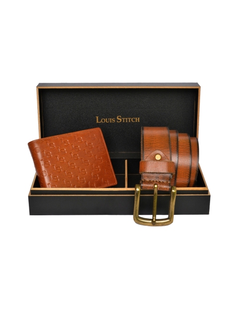 

LOUIS STITCH Men Tan Brown Solid Genuine Leather Accessory Gift Set