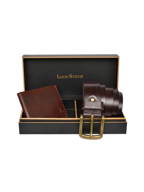 

LOUIS STITCH Men Brown Genuine Leather Accessory Gift Set