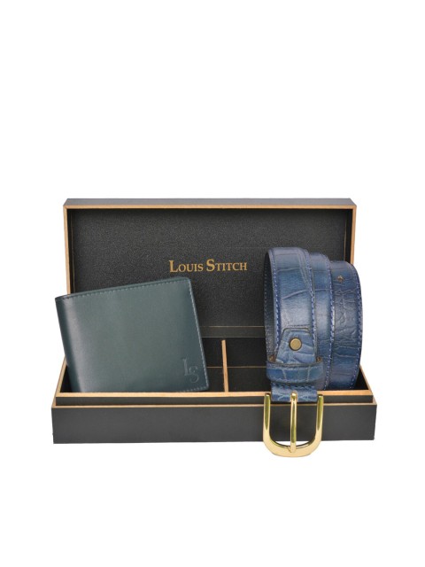 

LOUIS STITCH Men Blue Solid Genuine Leather Accessory Gift Set