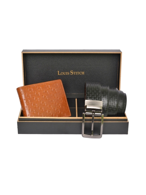 

LOUIS STITCH Men Tan Brown & Black Solid Genuine Leather Accessory Gift Set