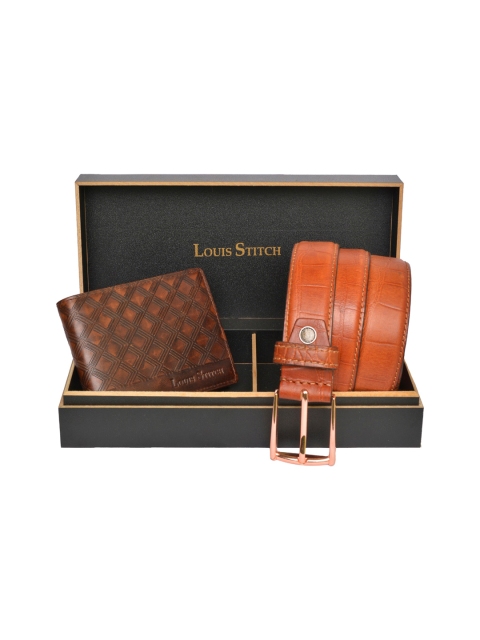 

LOUIS STITCH Men Brown Textured Genuine Leather Accessory Gift Set