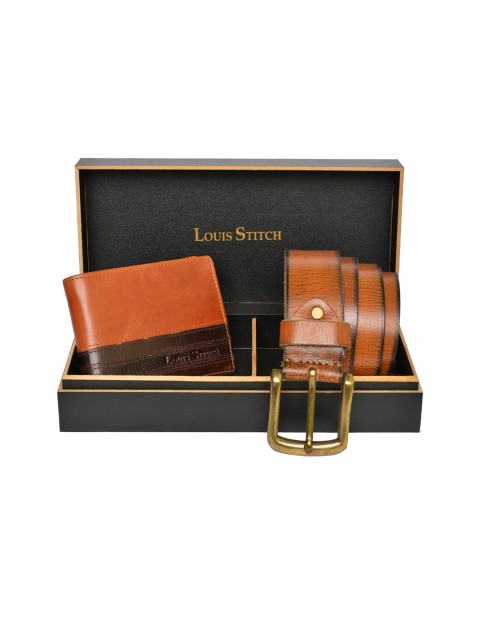

LOUIS STITCH Men Brown Genuine Leather Accessory Gift Set