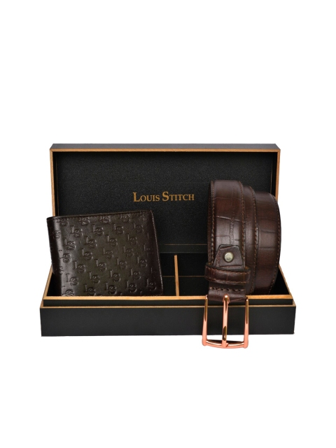 

LOUIS STITCH Men Brown Genuine Leather Accessory Gift Set