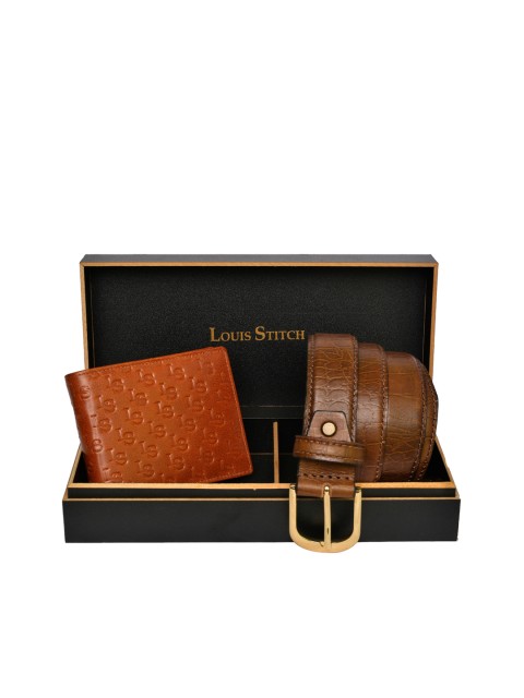 

LOUIS STITCH Men Genuine Leather Accessory Gift Set, Tan