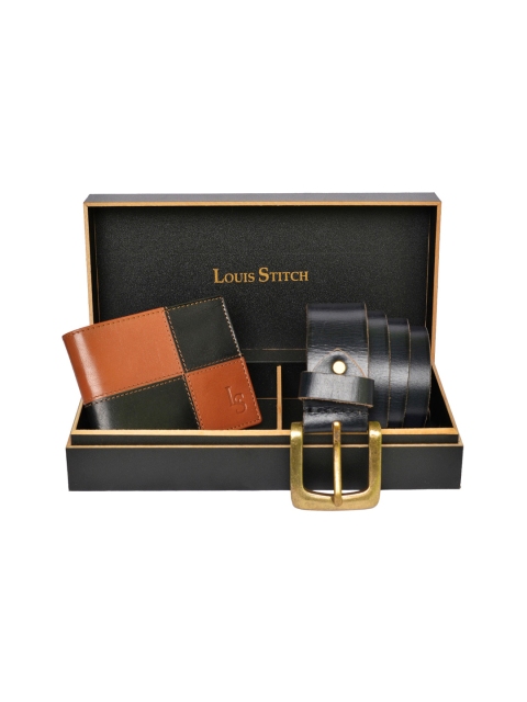 

LOUIS STITCH Men Brown & Blue Genuine Leather Accessory Gift Set