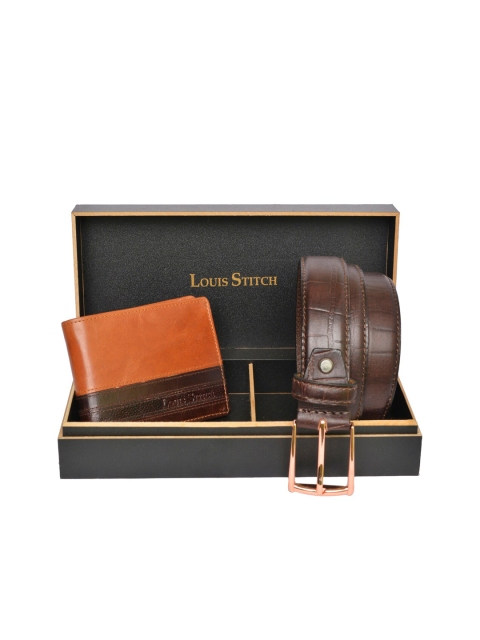 

LOUIS STITCH Men Brown Genuine Leather Accessory Gift Set