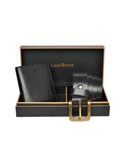 

LOUIS STITCH Men Black & Blue Genuine Leather Accessory Gift Set