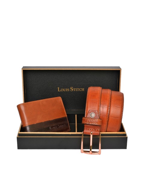 

LOUIS STITCH Men Tan Brown Genuine Leather Accessory Gift Set