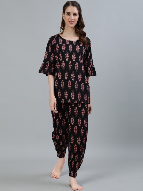 

Nayo Women Black & Red Printed Pure Cotton Night Suit