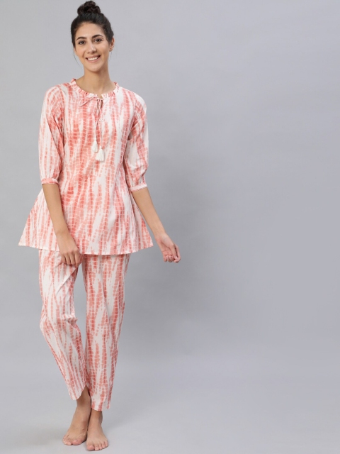 

Nayo Women White & Red Dyed Pure Cotton Night Suit