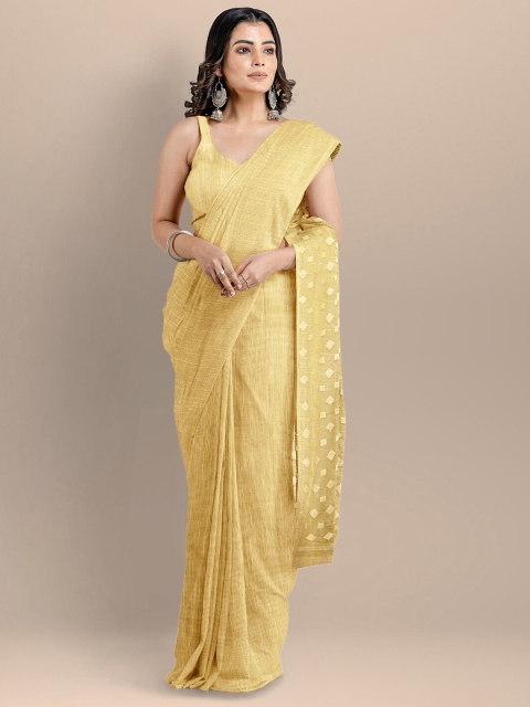 

BharatSthali Beige & Cream-Coloured Woven Design Silk Cotton Jamdani Saree