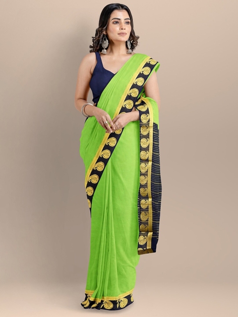 

BharatSthali Green & Navy Blue Zari Silk Cotton Banarasi Handloom Saree