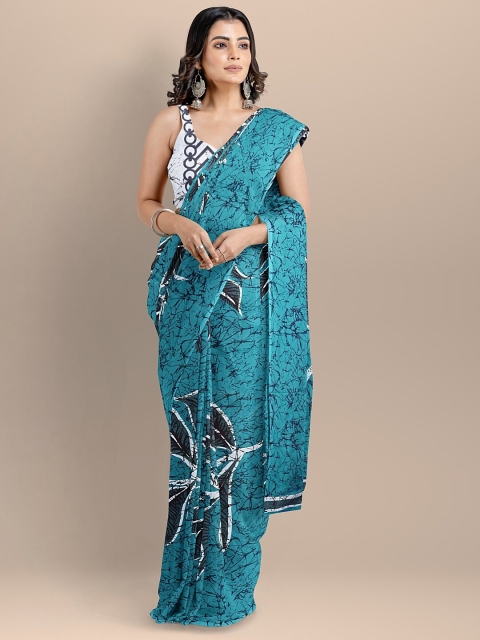 

BharatSthali Blue & Black Pure Cotton Block Print Handloom Saree
