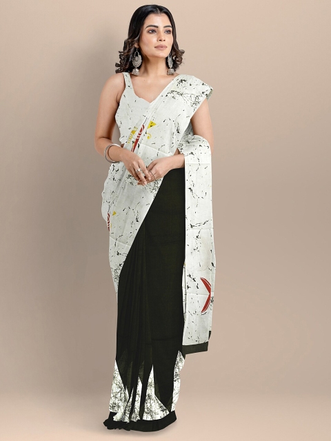 

BharatSthali Off White & Black Pure Cotton Block Print Handloom Saree