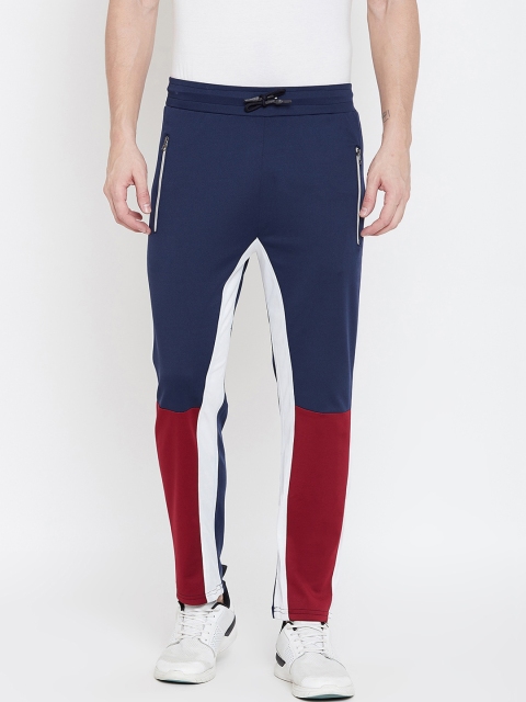 

armure Men Blue & Red Colourblocked Straight Track Pants