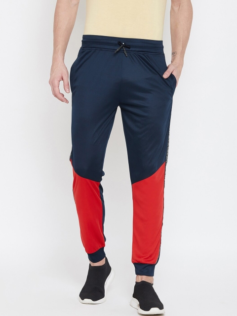 

armure Navy Men Blue & Red Colourblocked Straight Fit Joggers, Navy blue