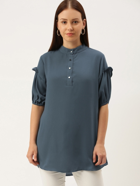 

SHECZZAR Blue Georgette A-Line Longline Top