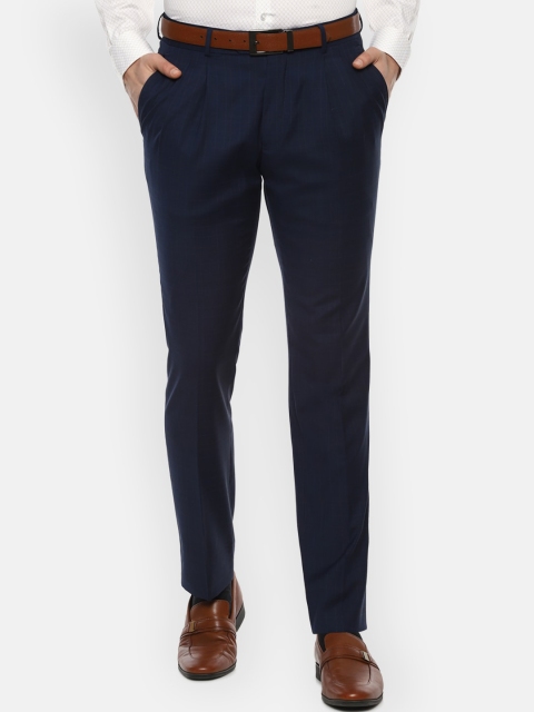 

Luxure by Louis Philippe Men Navy Blue Slim Fit Pleated Formal Trousers