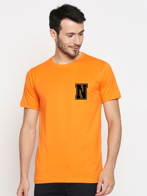 

Blacksmith Men Orange Black Typography Printed Pure Cotton T-shirt