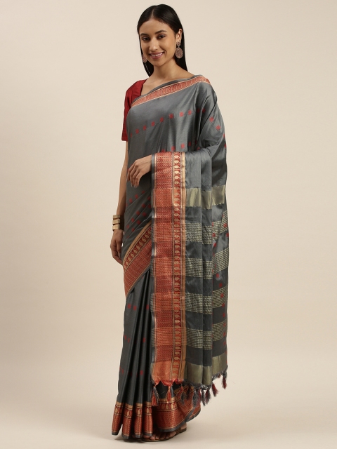 

KALINI Grey Zari Art Silk Kanjeevaram Saree