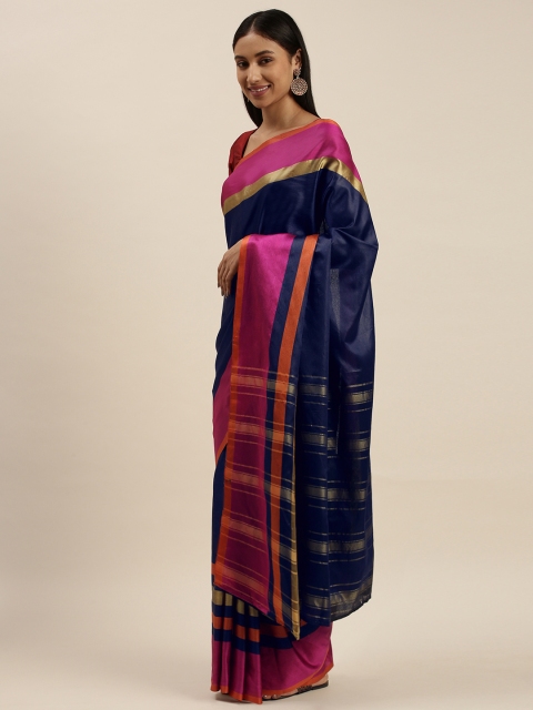 

KALINI Blue & Pink Art Silk Kanjeevaram Saree