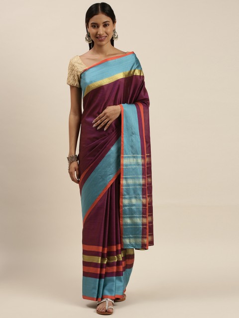 

KALINI Purple & Blue Striped Zari Art Silk Kanjeevaram Saree