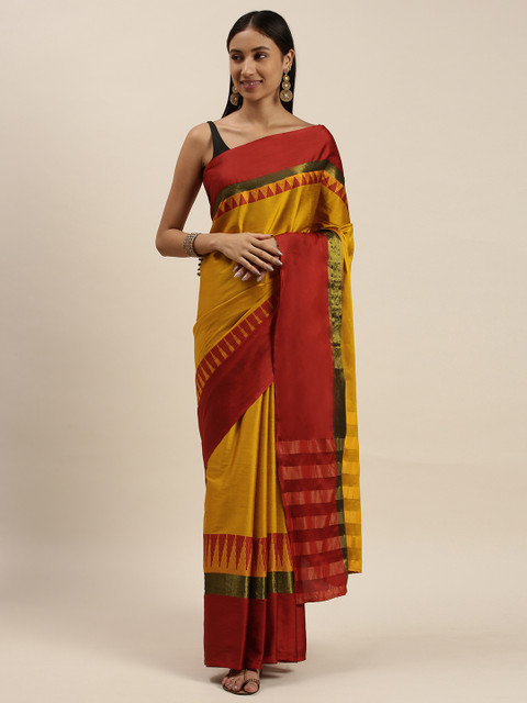 

KALINI Yellow & Red Art Silk Kanjeevaram Saree