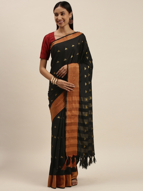 

KALINI Black & Mustard Zari Art Silk Kanjeevaram Saree