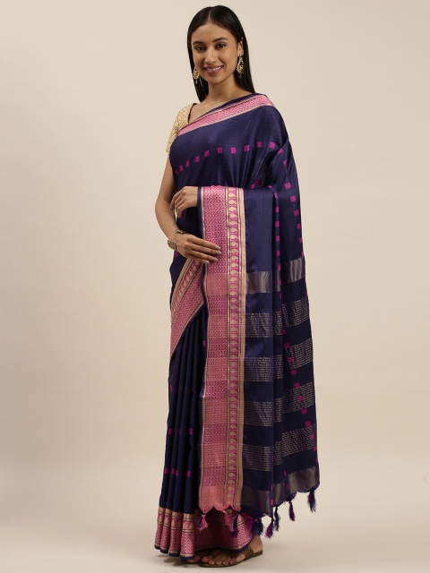 

Mitera Blue & Pink Zari Art Silk Kanjeevaram Saree