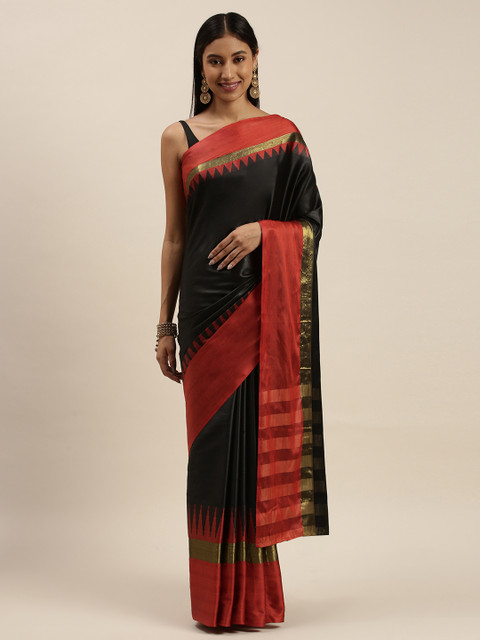 

KALINI Black & Red Woven Design Zari Art Silk Kanjeevaram Saree