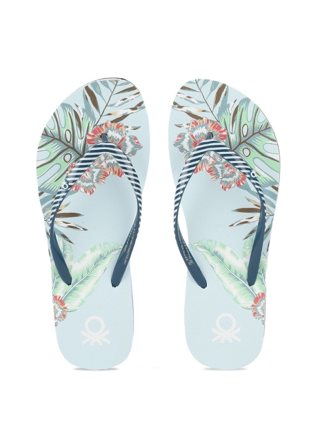 

United Colors of Benetton Women Green & Blue Printed Rubber Thong Flip-Flops