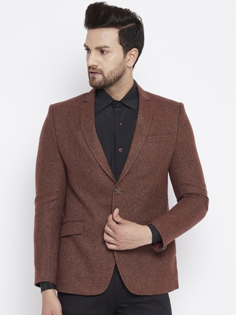 

Spirit Men Brown Self-Design Tailored-Fit Single-Breasted Formal Blazer