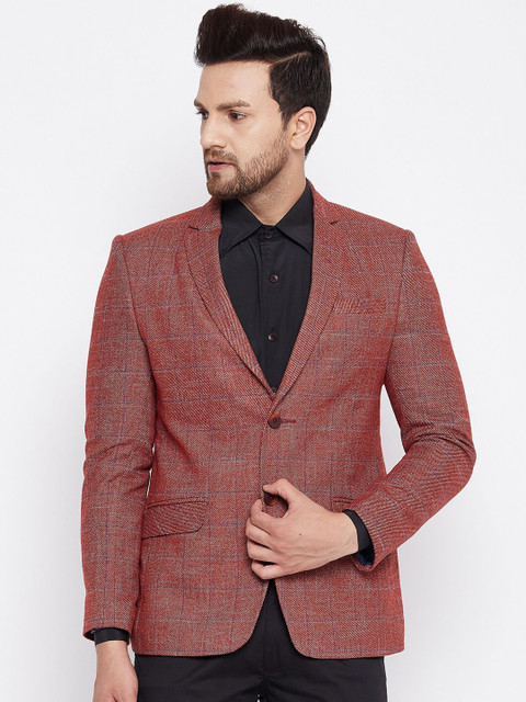 

Spirit Men Red & Violet Checked Tailored-Fit Single-Breasted Casual Blazer