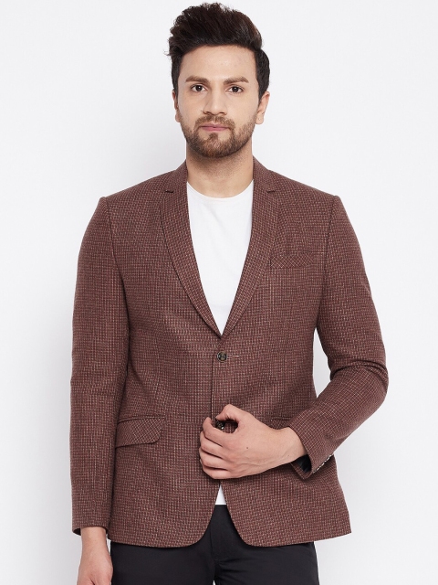 

Spirit Men Brown Self Design Tailored-Fit Single-Breasted Casual Blazer
