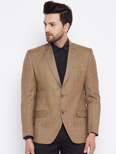 

Spirit Men Beige Checked Tailored-Fit Single-Breasted Casual Blazer