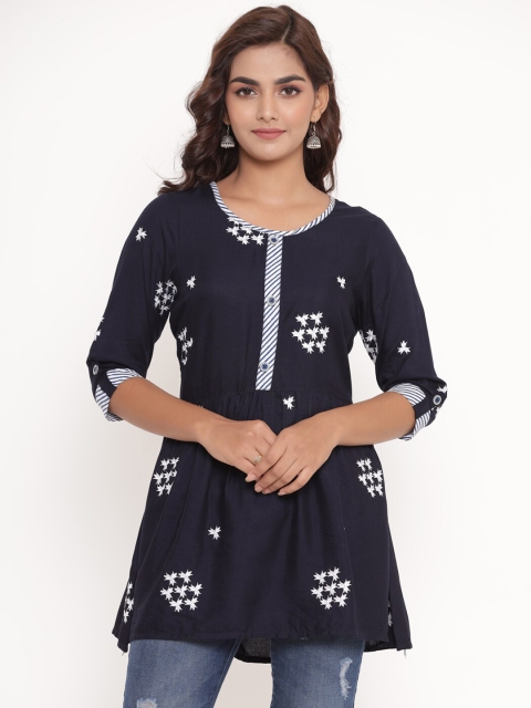 

Fabriko Navy Blue & White Geometric Printed Empire Kurti