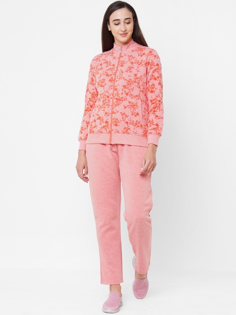 

Sweet Dreams Women Pink & Orange Floral Printed Fleece Winter Tracksuit