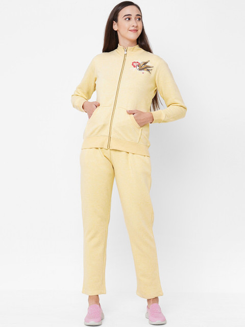 

Sweet Dreams Women Yellow Solid Velour Tracksuit