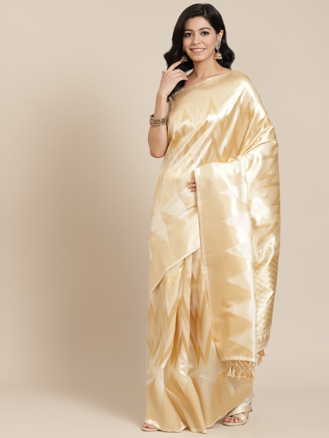 

SHANGRILA Beige Woven Design Zari Art Silk Ready to Wear Banarasi Saree