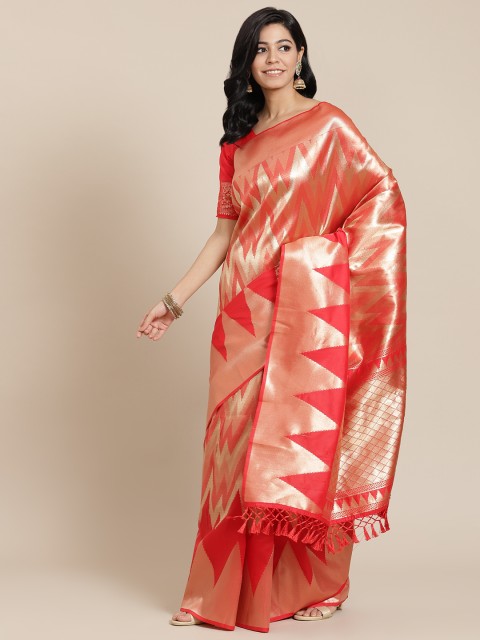 

SHANGRILA Red Woven Design Zari Art Silk Ready to Wear Banarasi Saree